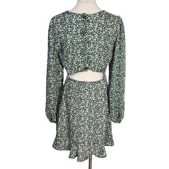 Lulus Green Floral Print Blooming Darlin Ruffled Mini Dress Womens Size M - Picture 3 of 15
